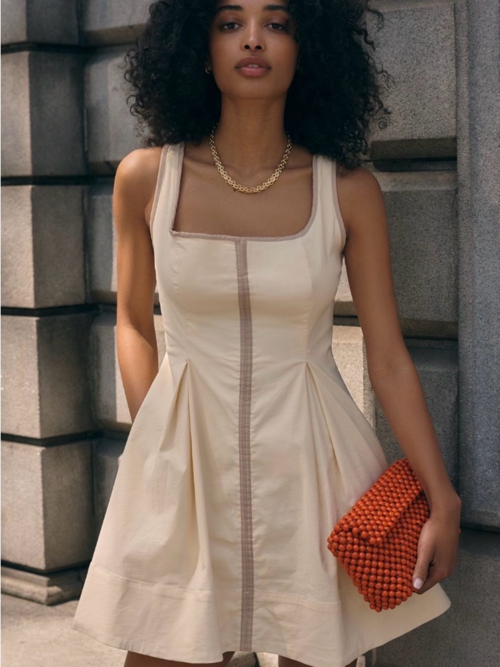 Mauve Cream Sleeveless Mini Dress with Contrast Center Seam